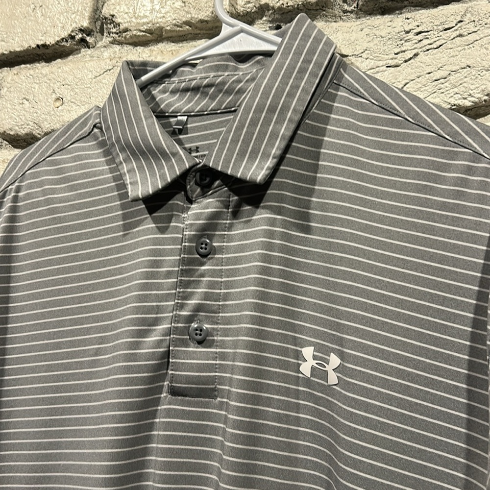 Under Armour Heat Gear, men’s Golf Polo Dr Fit, Exc Cond! Size XL, Grey w/white - Picture 2 of 7